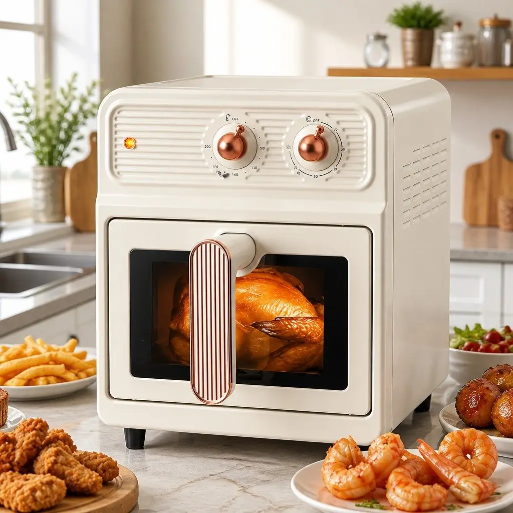 6L Air Fryer Cream Knob Control 1700W Rapid Heat Circulation Hot Air Frying