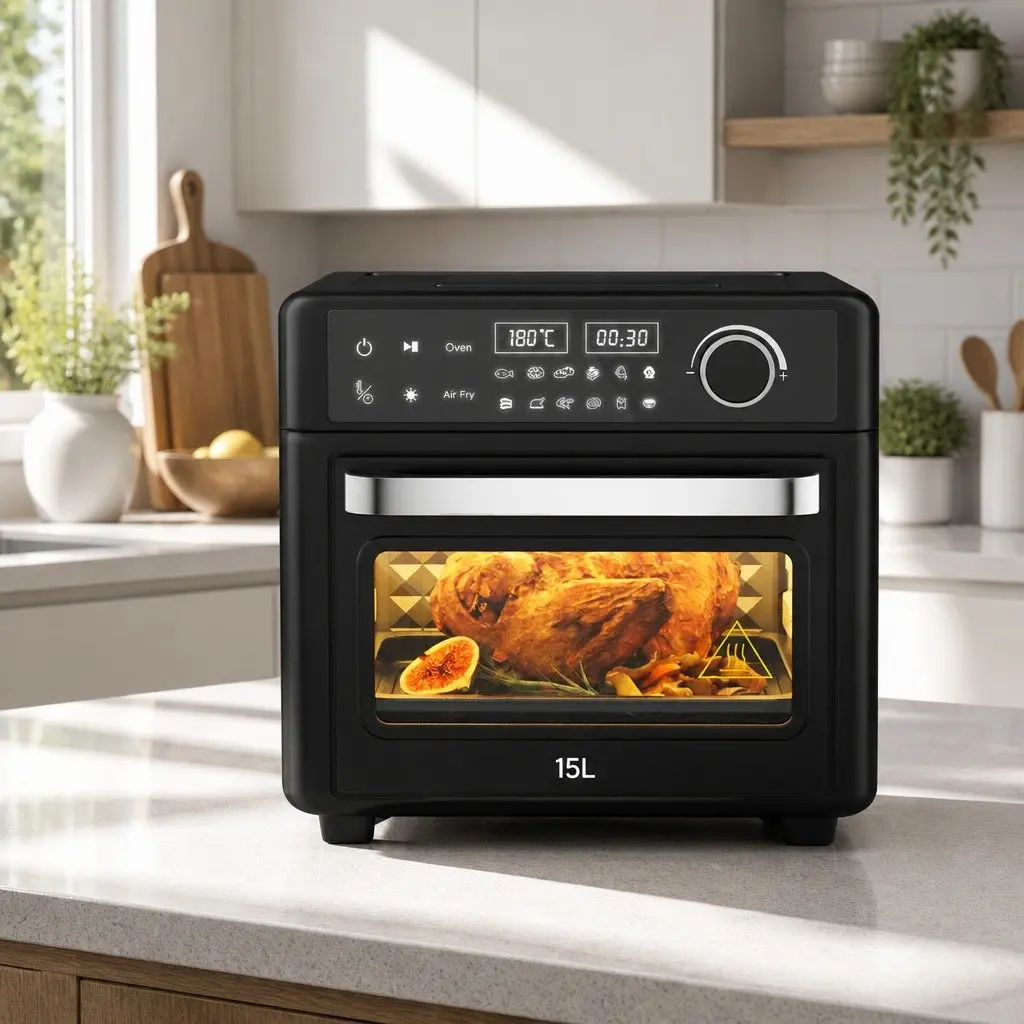 Air Fryer 15L Black LCD Touch Control Electric Countertop Cooking Appliance