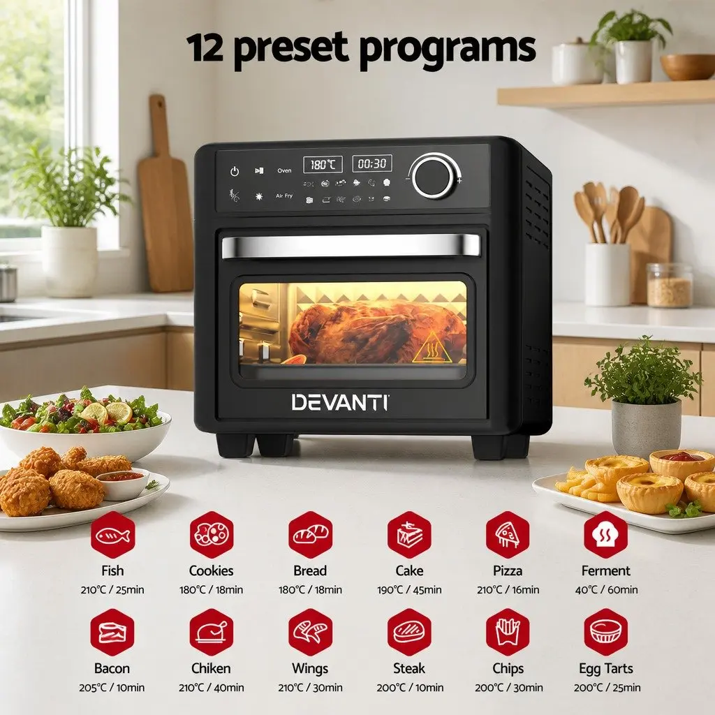 Air Fryer 15L Black LCD Touch Control Electric Countertop Cooking Appliance