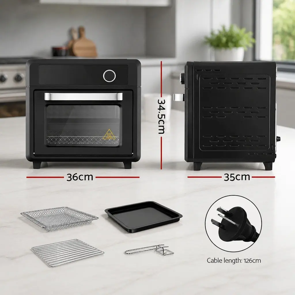 Air Fryer Oven Black 20L LCD Touch Control 12 Preset Cooking Programs
