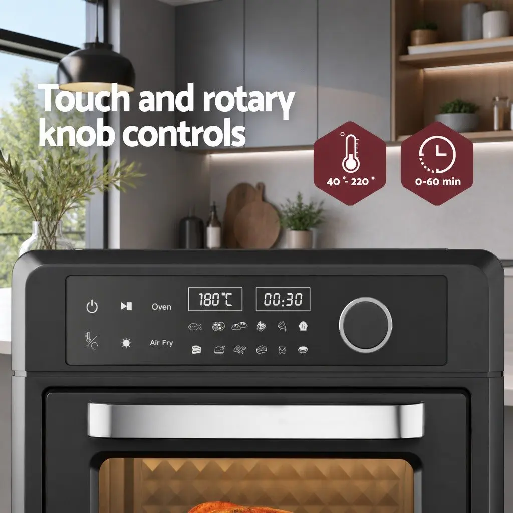 Air Fryer Oven Black 20L LCD Touch Control 12 Preset Cooking Programs