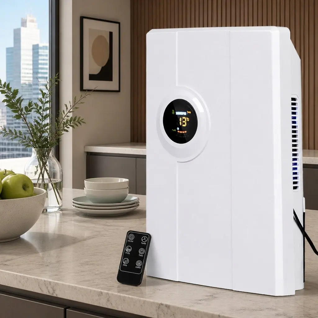 Portable Dehumidifier Air Purifier White 2L LED Display Remote Control