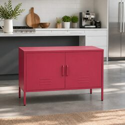 Concise Pink Metal Sideboard with Storage Solutions