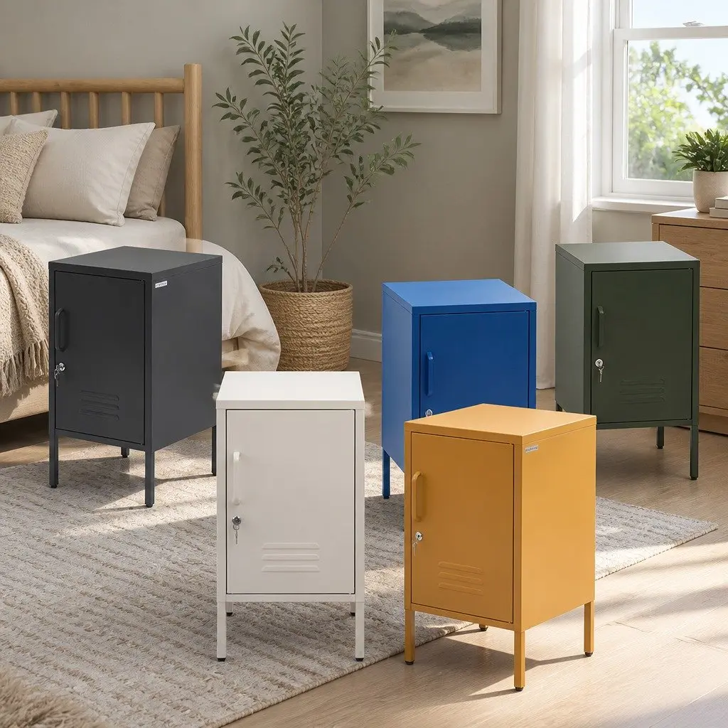 Bedside Table with Lock and Shelf