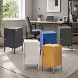 Compact White Bedside Table with Shelf and Lock