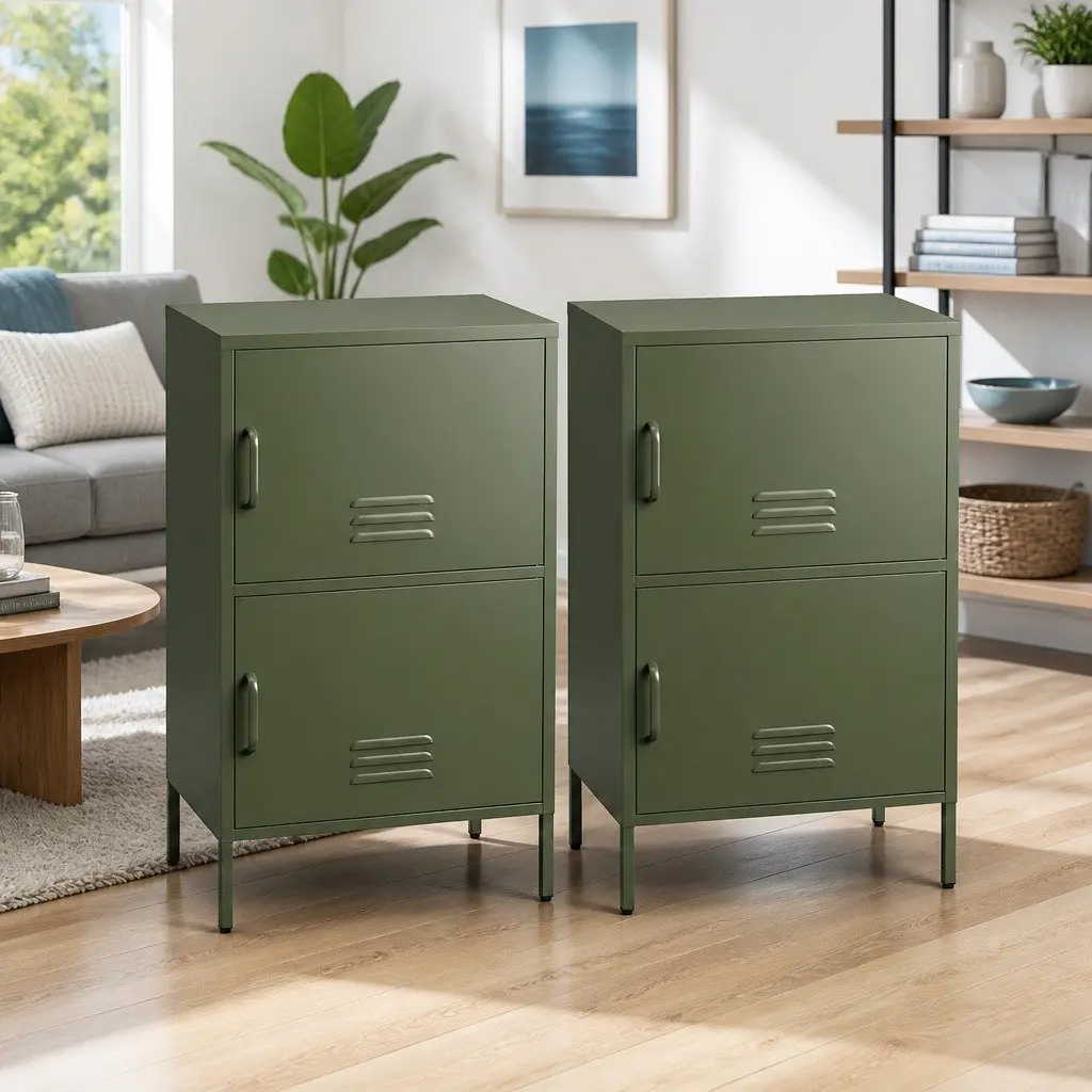Buffet Sideboard Cabinet Green Set of 2 2 Doors Adjustable Shelves Cable Hole Wall Attachment