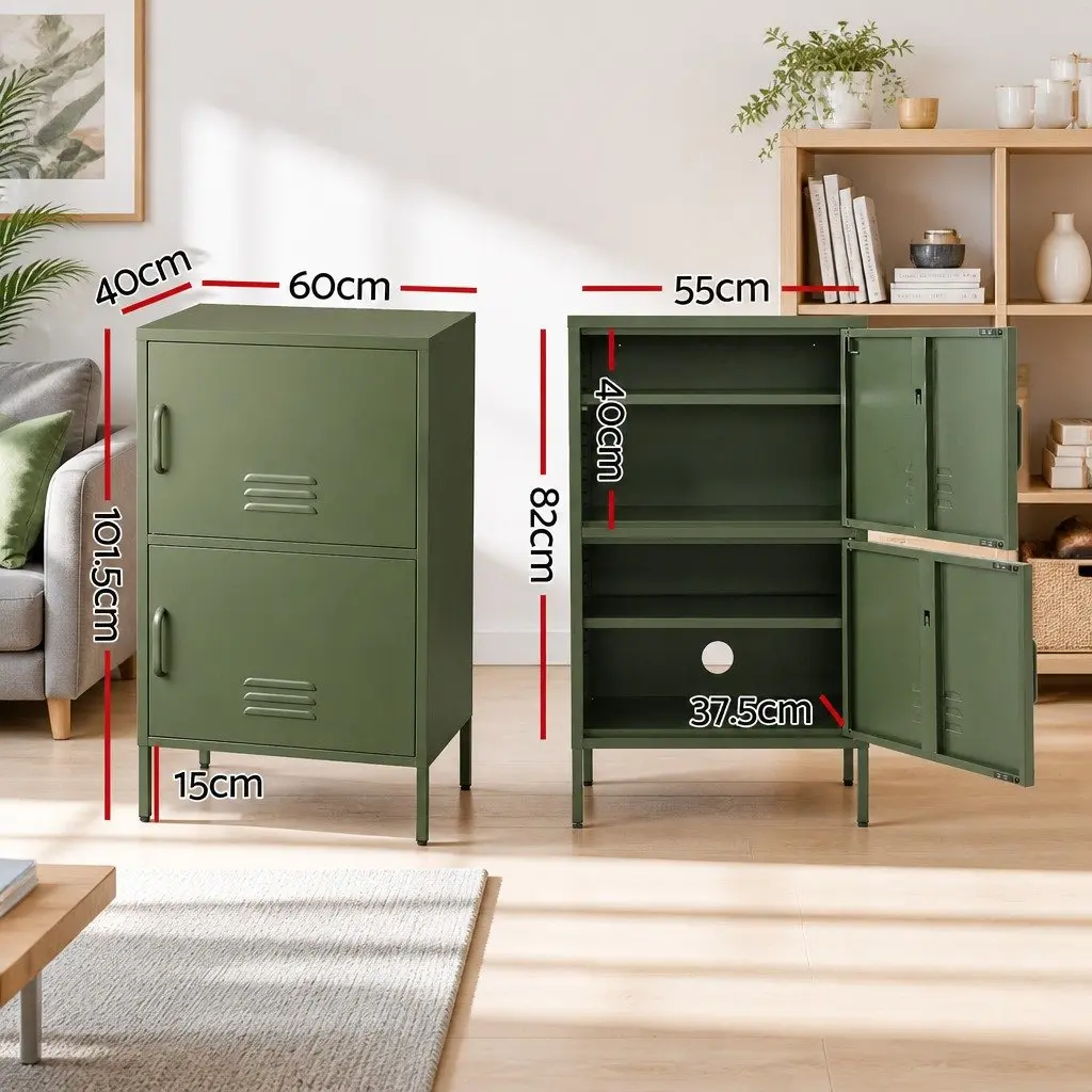 Buffet Sideboard Cabinet Green Set of 2 2 Doors Adjustable Shelves Cable Hole Wall Attachment