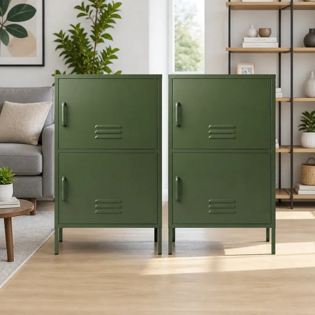 Buffet Sideboard Cabinet Green Set of 2 2 Doors Adjustable Shelves Cable Hole Wall Attachment