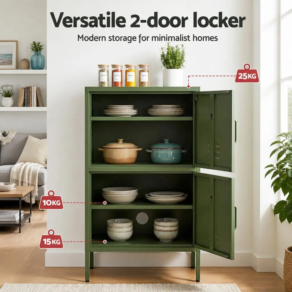 Buffet Sideboard Cabinet Green Set of 2 2 Doors Adjustable Shelves Cable Hole Wall Attachment
