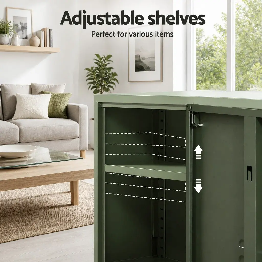 Buffet Sideboard Cabinet Green Set of 2 2 Doors Adjustable Shelves Cable Hole Wall Attachment