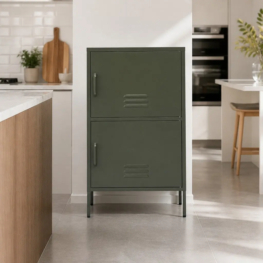 Buffet Sideboard Cabinet Green Cold Rolled Steel 60cm with Double Shelf and Cable Hole