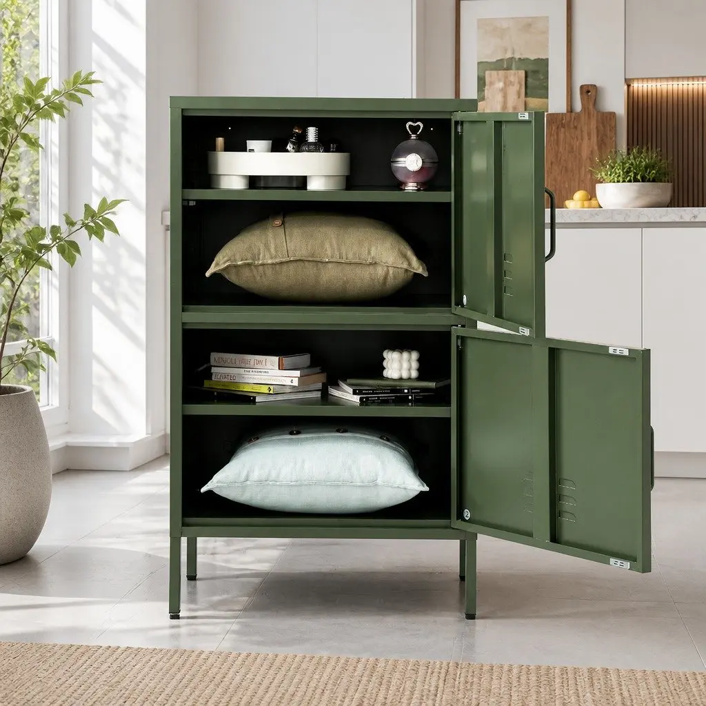 Buffet Sideboard Cabinet Green Cold Rolled Steel 60cm with Double Shelf and Cable Hole