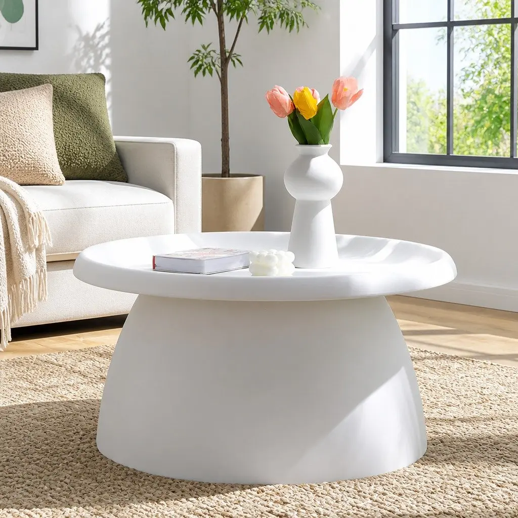 Round Coffee Table White 71CM Pedestal Base Easy to Clean