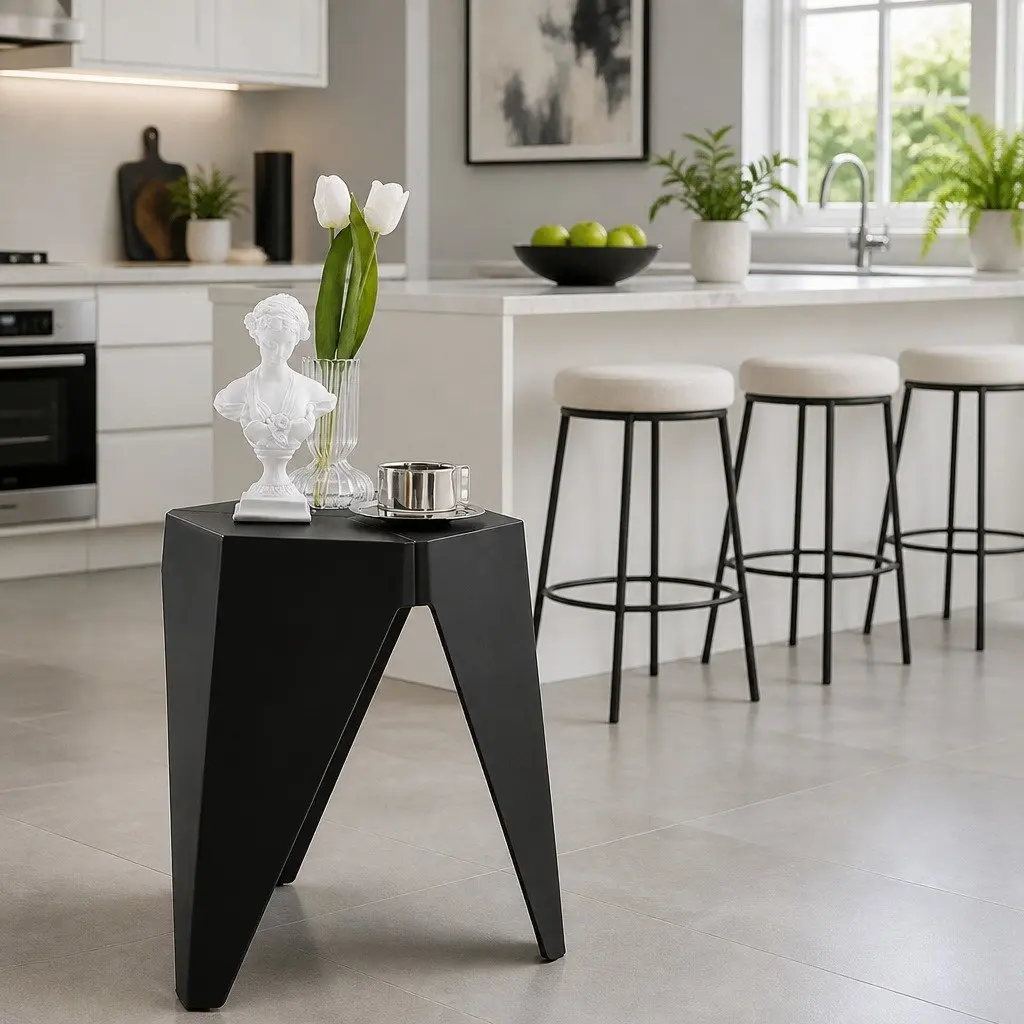 Bar Stools Set of 2 Puzzle Design Stackable Modern Home Indoor Outdoor Black