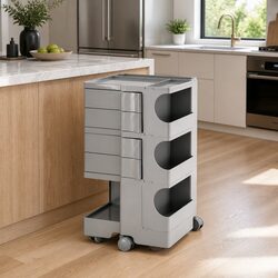 Storage Trolley Bedside Side Table 5 Tier Cart Organiser Wheels Grey