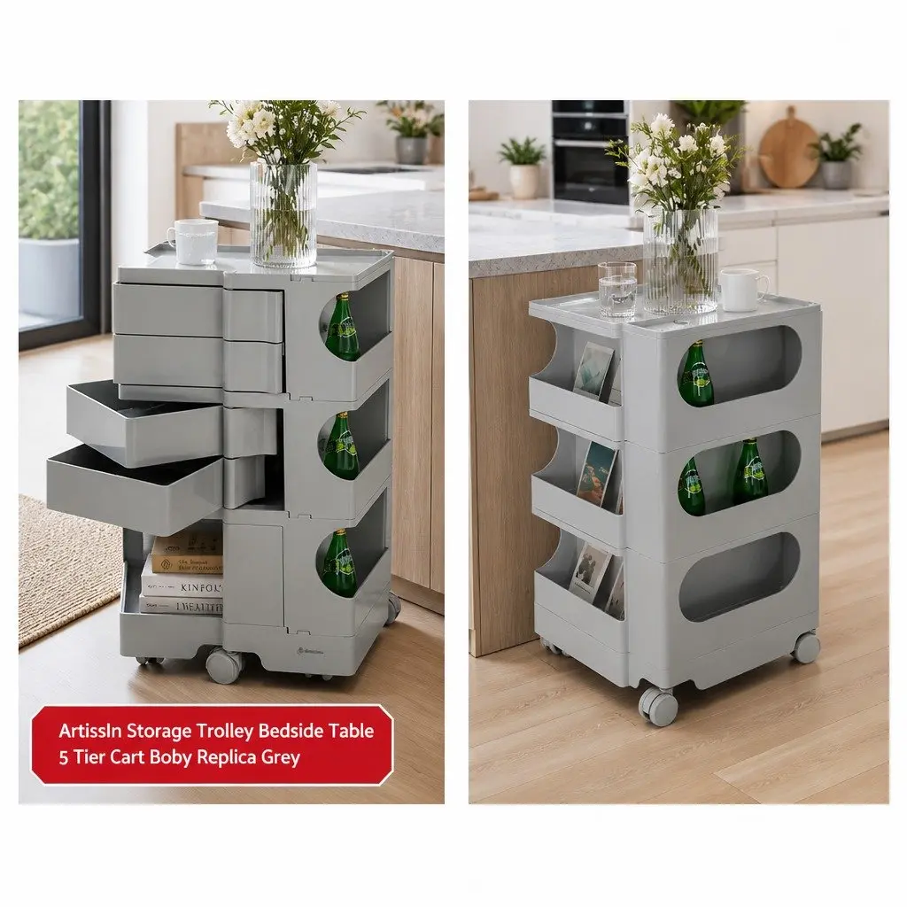 Storage Trolley Grey 5 Tier Cart Organiser with Wheels
