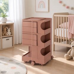 5-Tier Pink Storage Trolley with Wheels - Compact and Strong