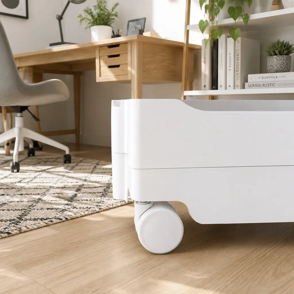 Storage Trolley Cart White Compact Fold-Out Shelves Multi-Tier Organizer