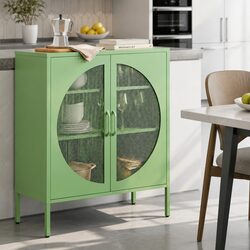 Buffet Sideboard Storage Cabinet 2-Door Mesh Design Light Green Dining Furniture