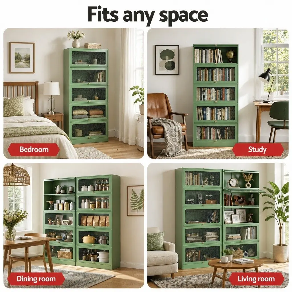 Buffet Sideboard Cabinet Light Green 5-Tier Storage Mesh Doors Cold-Rolled Steel