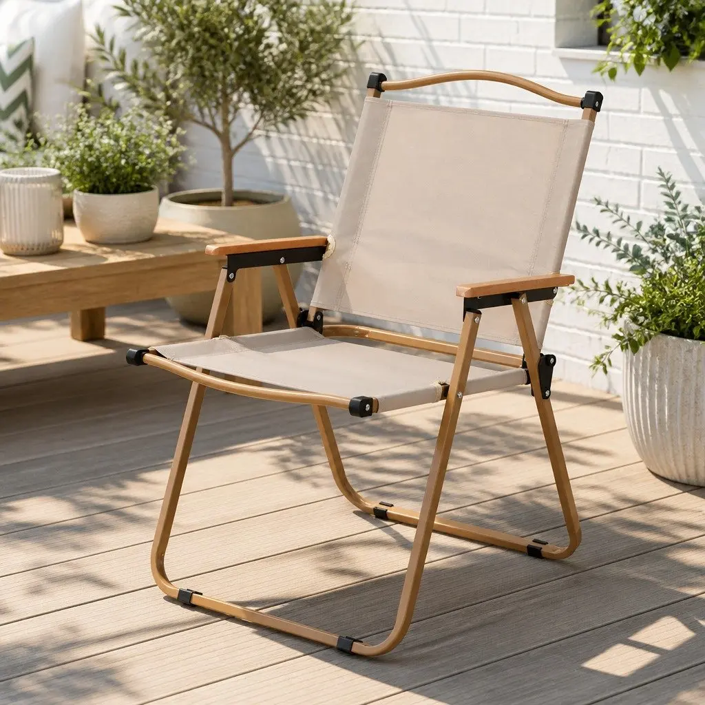 Beige Folding Chair for Camping and Beach Use