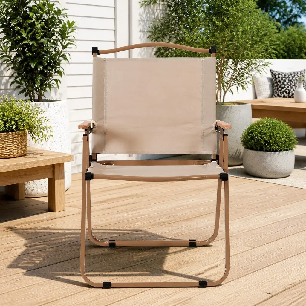 Beige Folding Chair for Camping and Beach Use