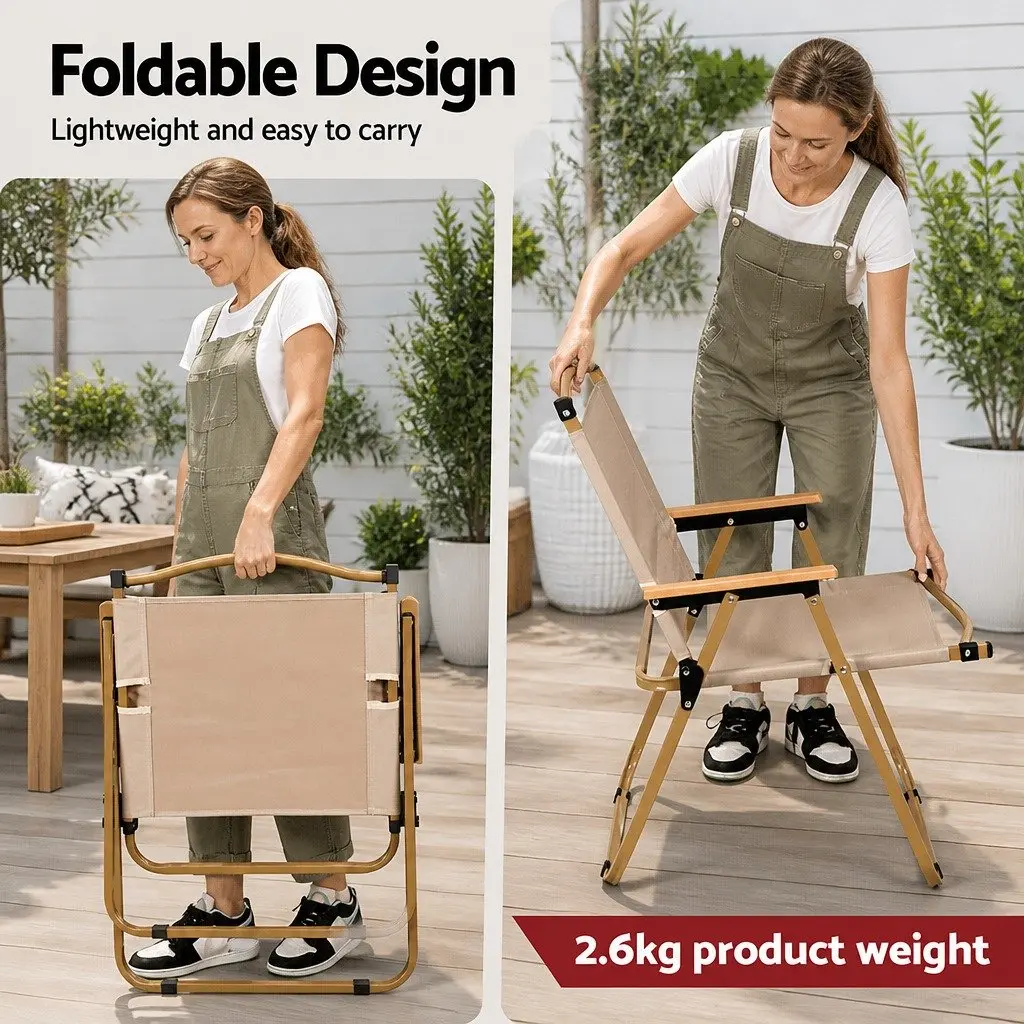 Beige Folding Chair for Camping and Beach Use