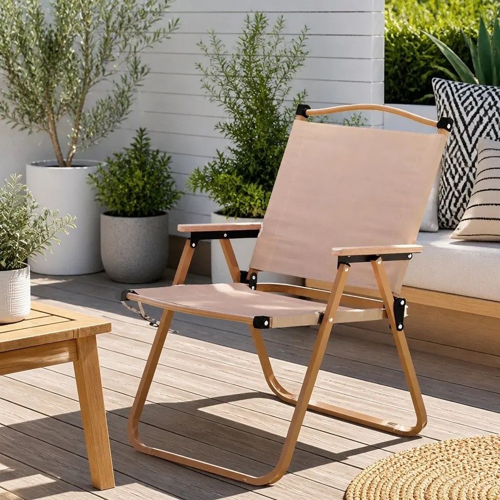 Beige Folding Chair for Camping and Beach Use