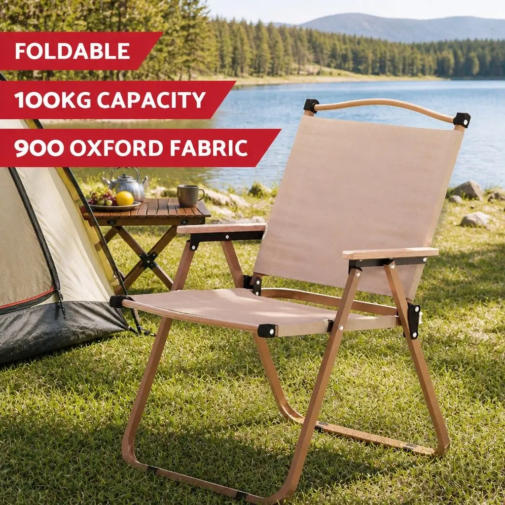 3 Piece Camping Table Chair Set Beige Lightweight Folding Portable Outdoor Furniture