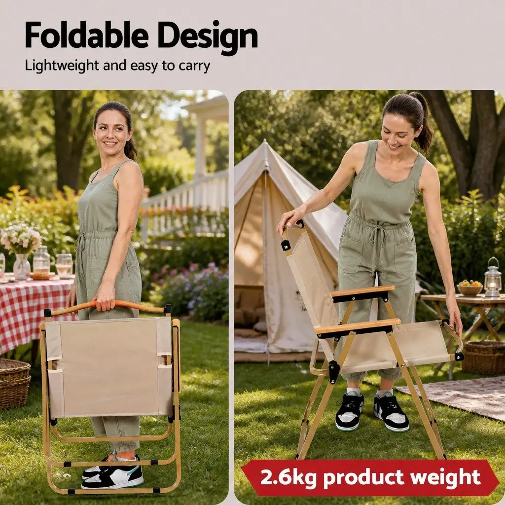 3 Piece Camping Table Chair Set Beige Lightweight Folding Portable Outdoor Furniture