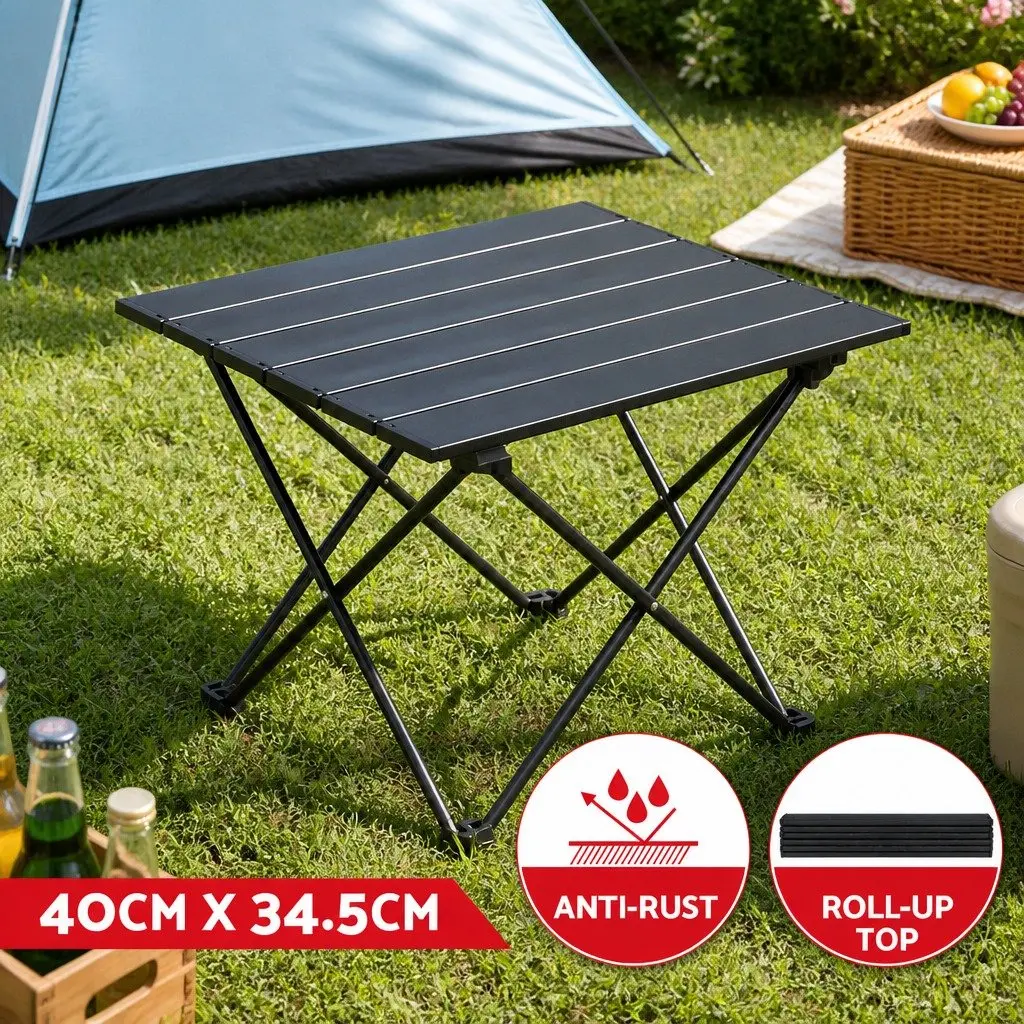 3 Piece Camping Table Chair Set Beige Lightweight Folding Portable Outdoor Furniture