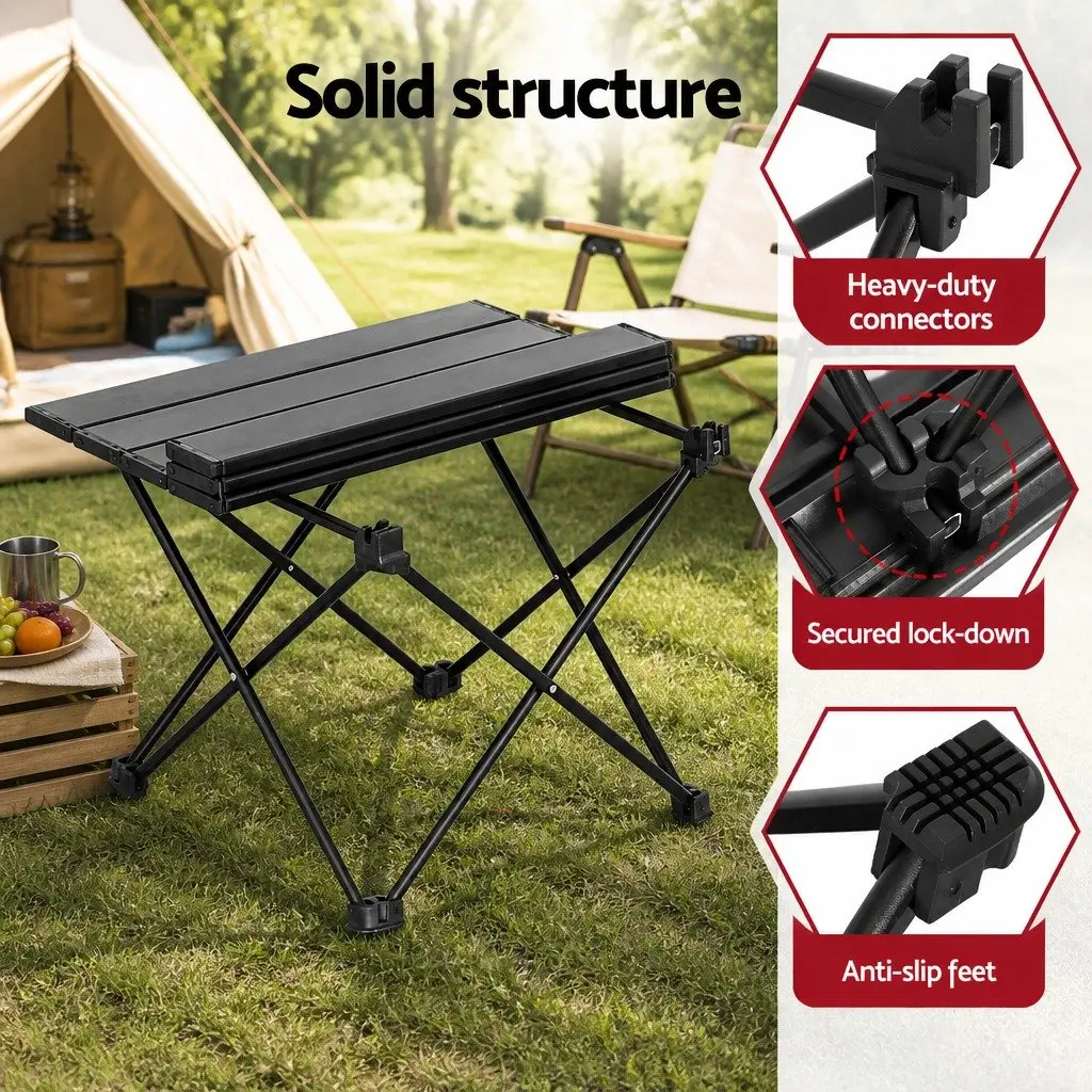 3 Piece Camping Table Chair Set Beige Lightweight Folding Portable Outdoor Furniture