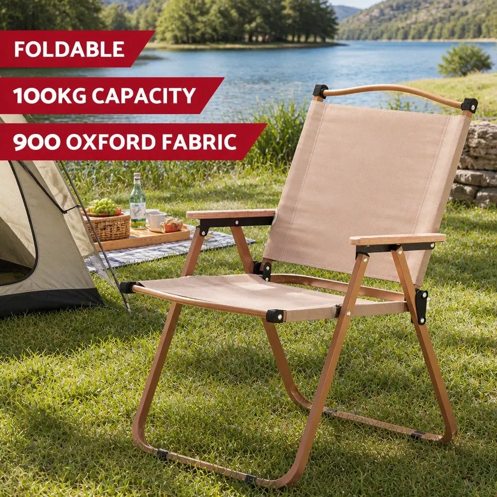 Camping Table Chair Set Beige 3-Piece Outdoor Folding Portable Aluminium Steel