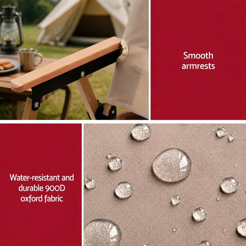 Camping Table Chair Set Beige 3-Piece Outdoor Folding Portable Aluminium Steel