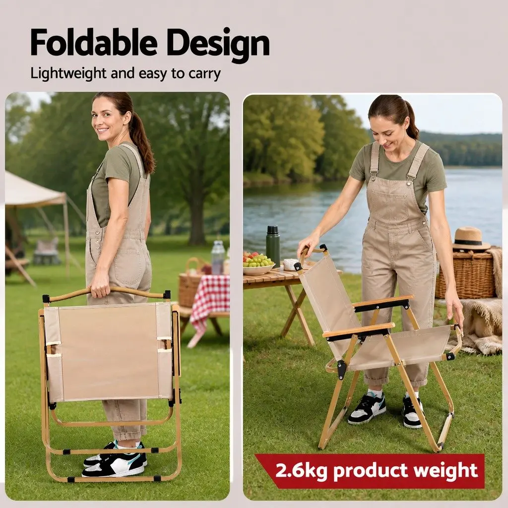 Camping Table Chair Set Beige 3-Piece Outdoor Folding Portable Aluminium Steel