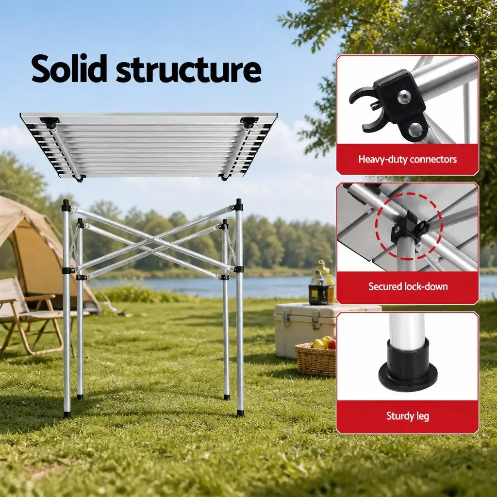 Camping Table Chair Set Beige 3-Piece Outdoor Folding Portable Aluminium Steel