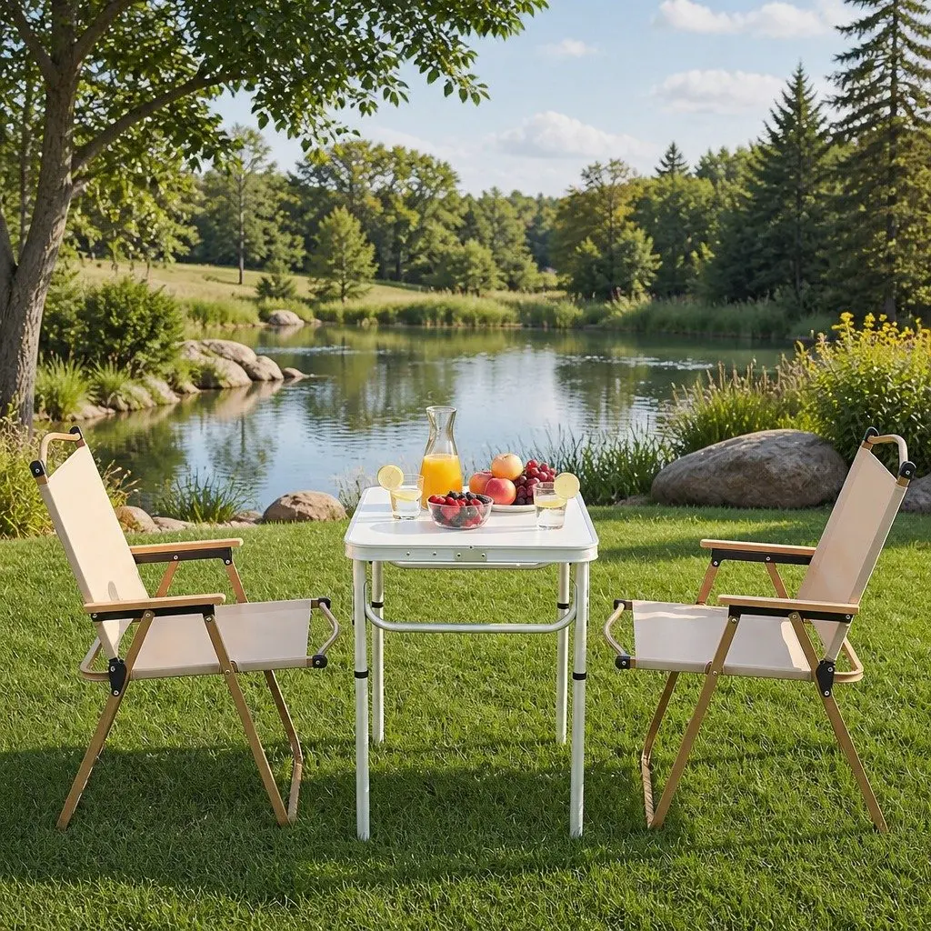 3pc Camping Set Folding Table Chairs Outdoor Portable Picnic Patio Furniture