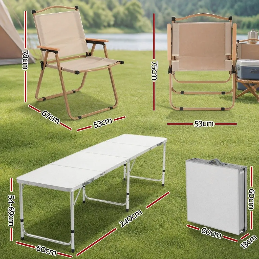 7-Piece Folding Camping Table Chair Set Portable Lightweight Outdoor Picnic Beige Silver