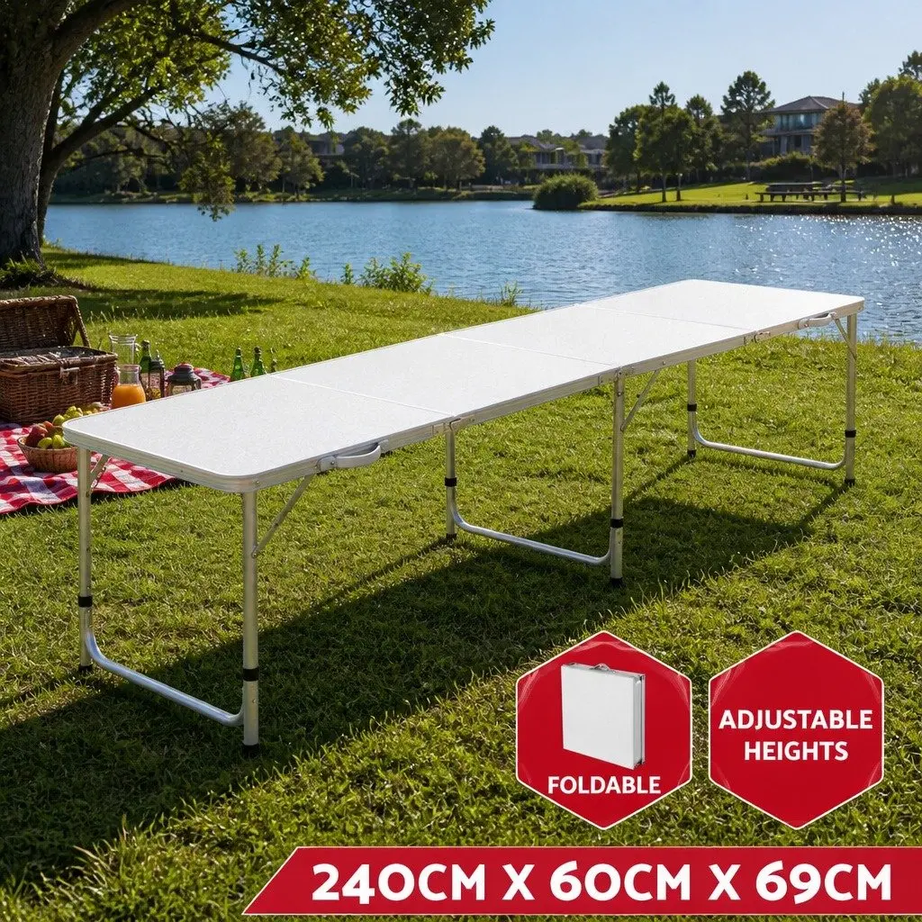 7-Piece Folding Camping Table Chair Set Portable Lightweight Outdoor Picnic Beige Silver