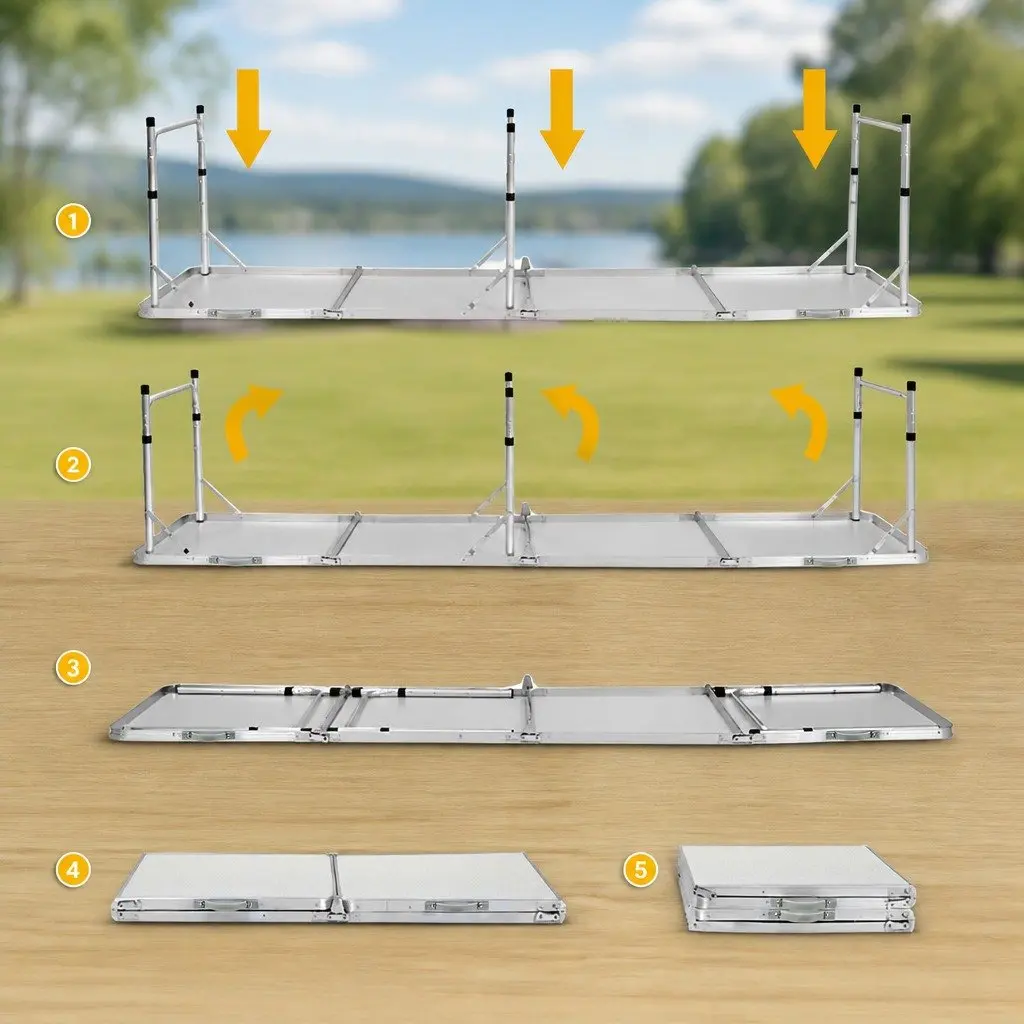 7-Piece Folding Camping Table Chair Set Portable Lightweight Outdoor Picnic Beige Silver
