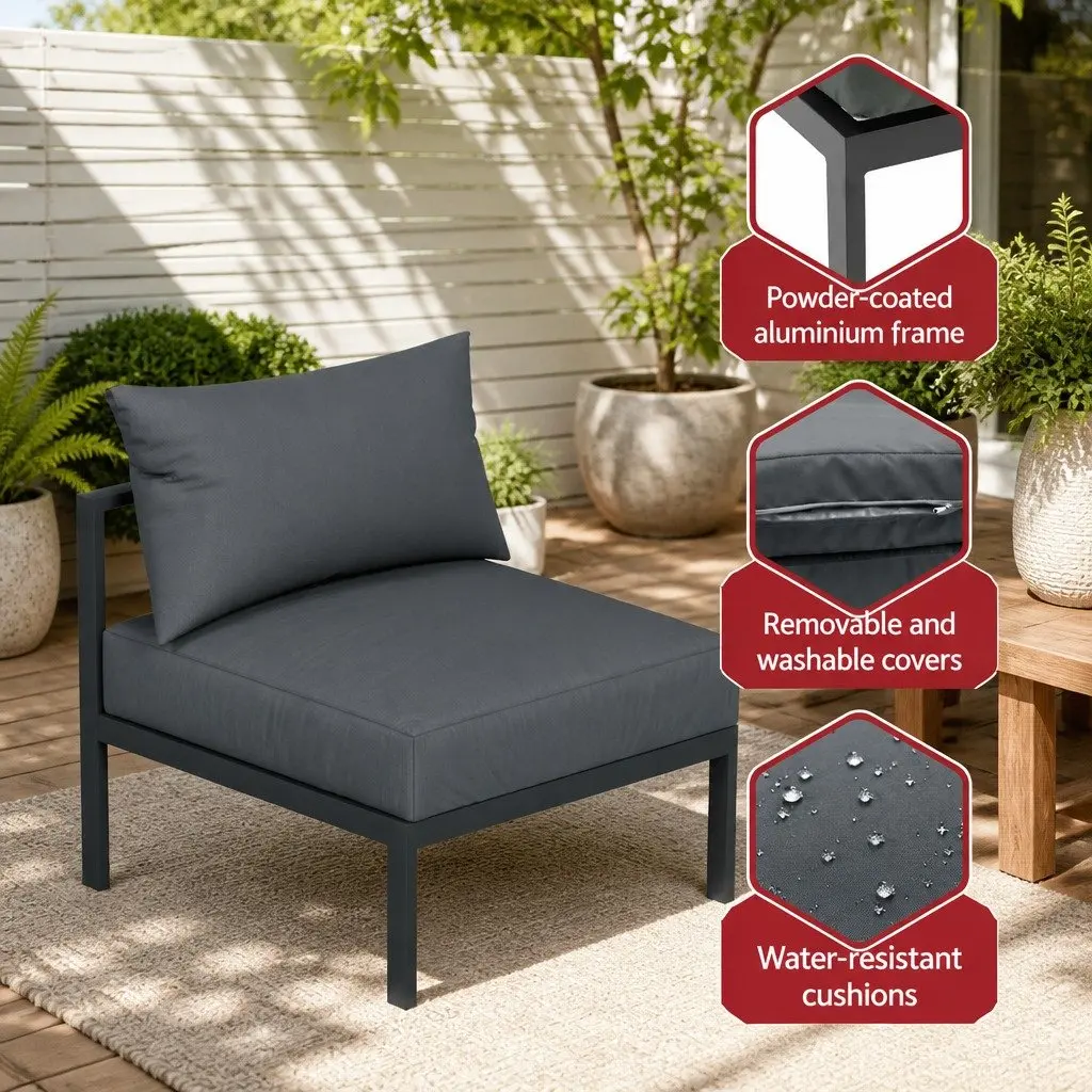 Outdoor Sofa Set Charcoal 4 Seater Aluminium Lounge with Coffee Table Water Resistant Cushions Customisable Configuration