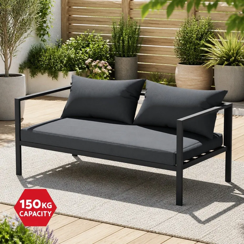 Outdoor Sofa Set Charcoal 4 Seater Aluminium Lounge with Coffee Table Water Resistant Cushions Customisable Configuration