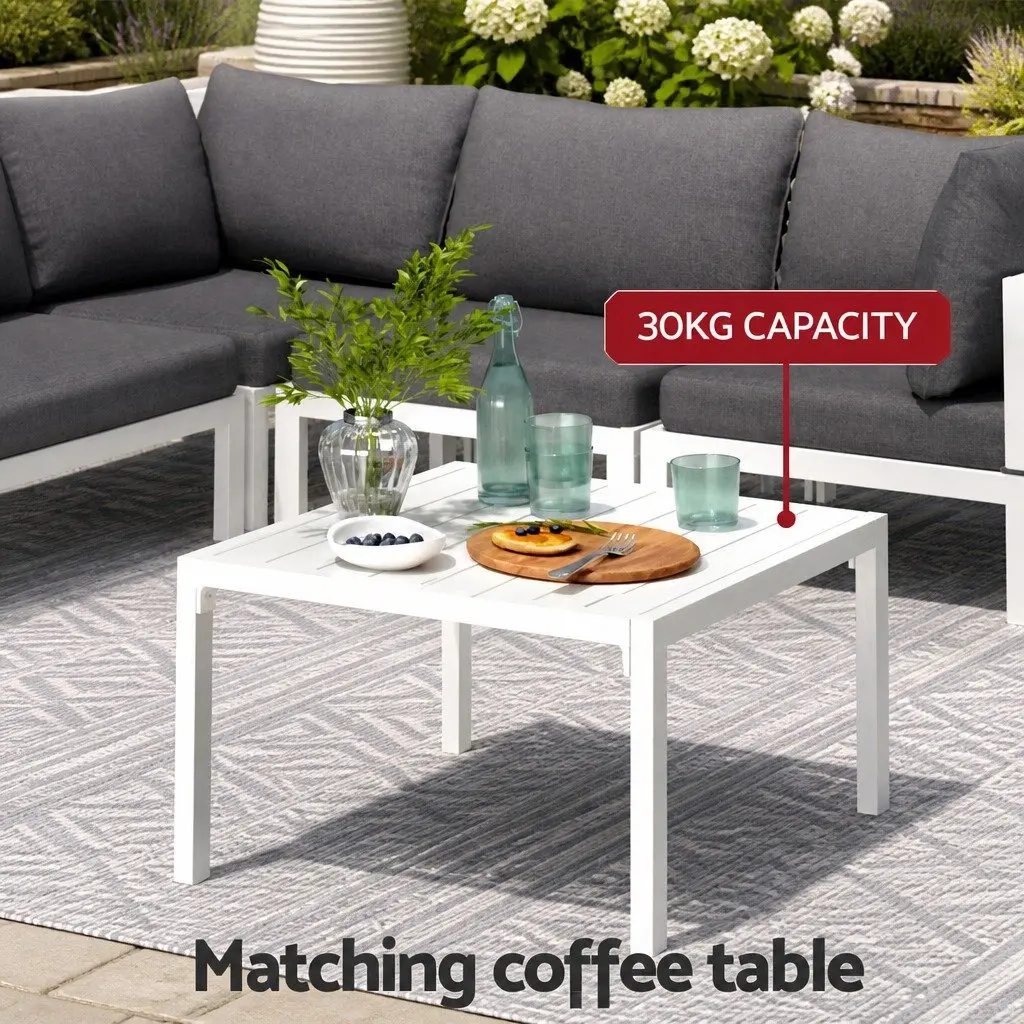 Outdoor Lounge Sofa Set White Aluminium Frame 6 Piece with Grey Cushions Customisable Layout