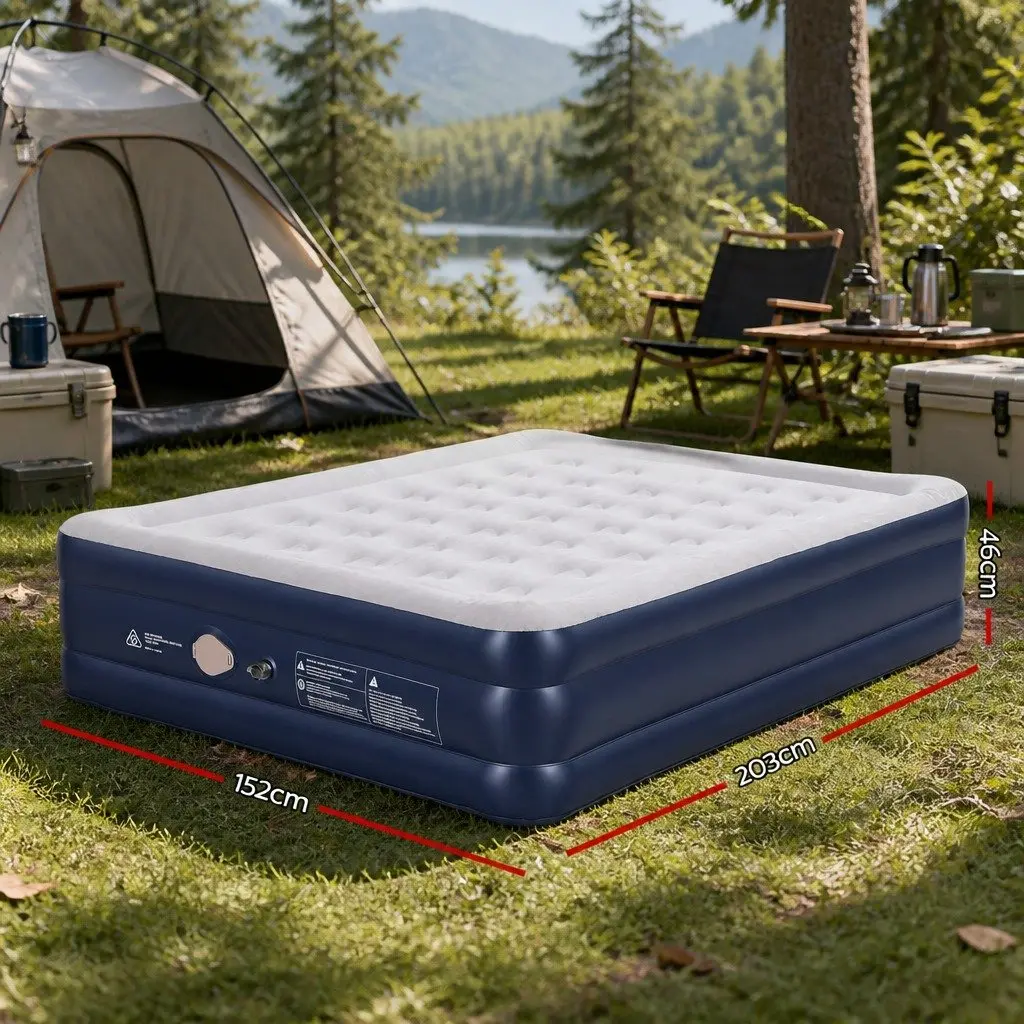 Queen Air Mattress Navy Blue 46cm Height Inflatable Bed with Integrated USB Pump