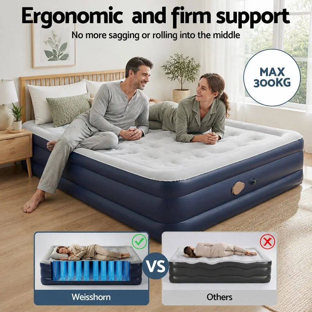 Queen Air Mattress Navy Blue 46cm Height Inflatable Bed with Integrated USB Pump