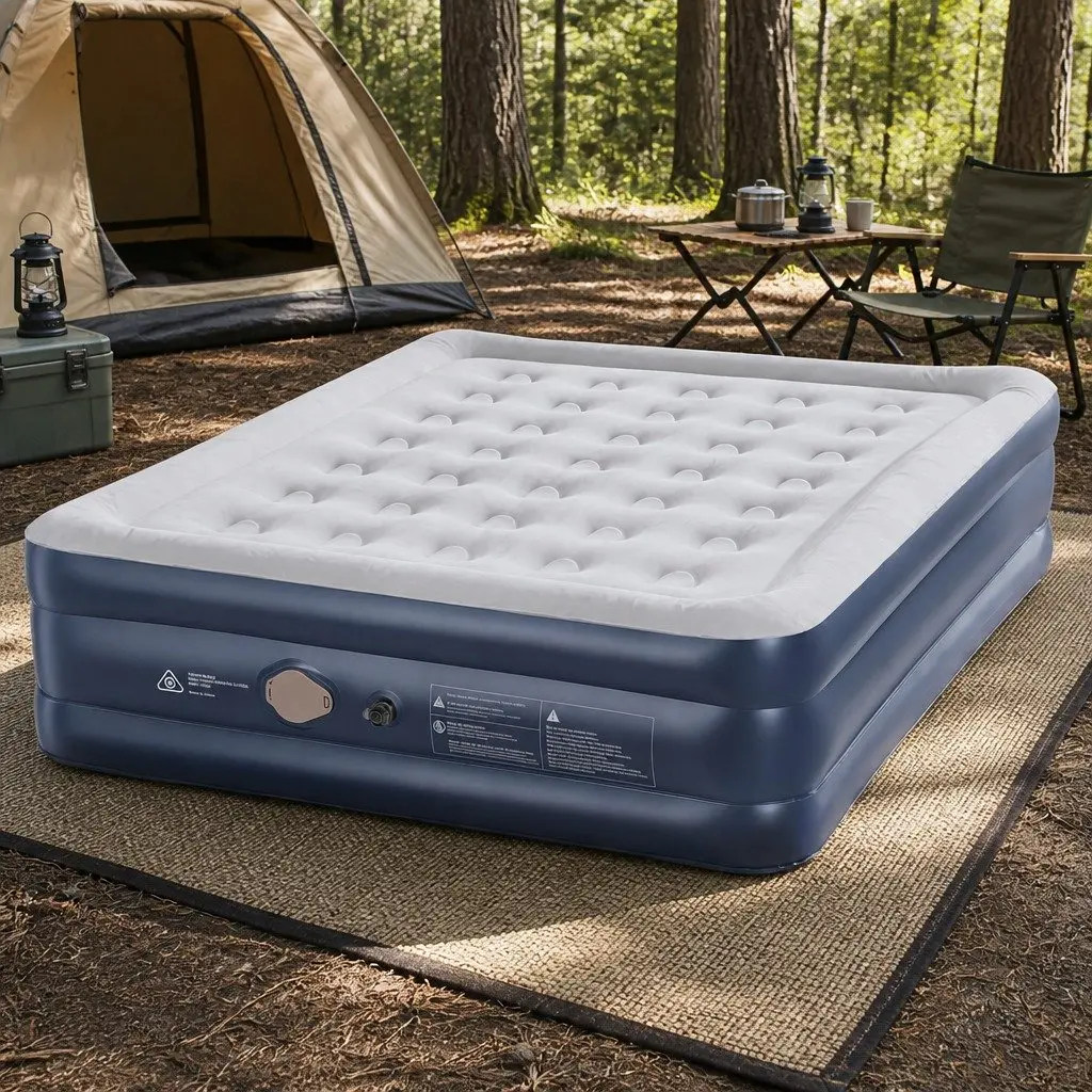 Queen Air Mattress Navy Blue 46cm Height Inflatable Bed with Integrated USB Pump