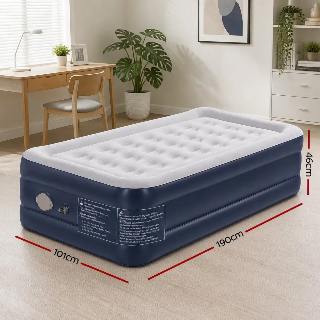 Single Air Mattress Navy Blue 46cm High Inflatable Bed with Integrated USB Pump