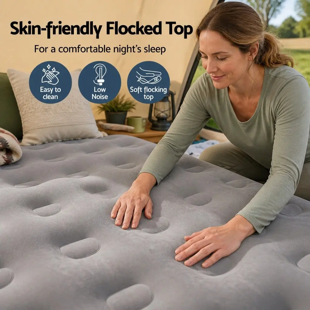 Single Air Mattress Navy Blue 46cm High Inflatable Bed with Integrated USB Pump