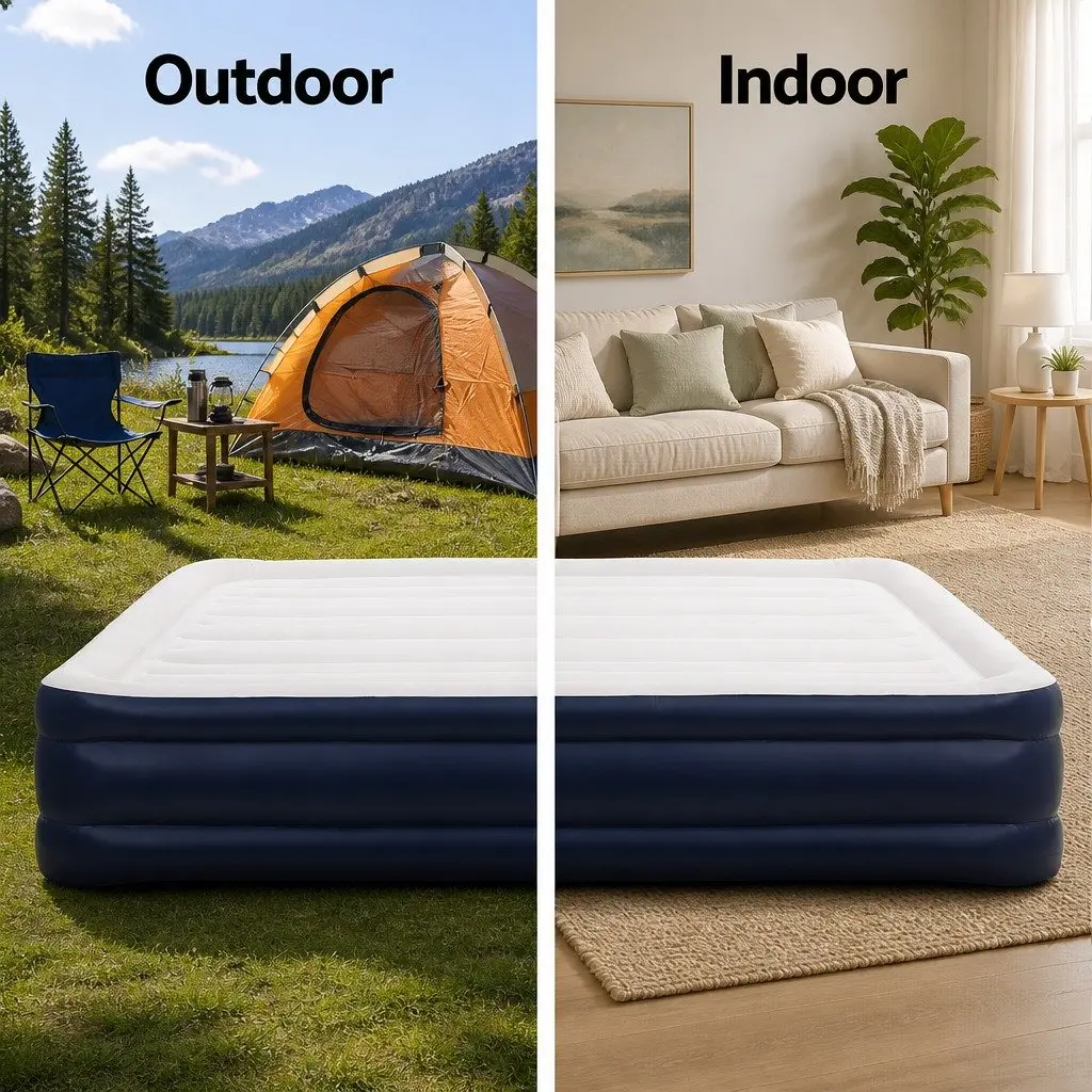 Double Air Mattress Inflatable Bed 46cm Built-in Pump Flocked Sleeping Surface