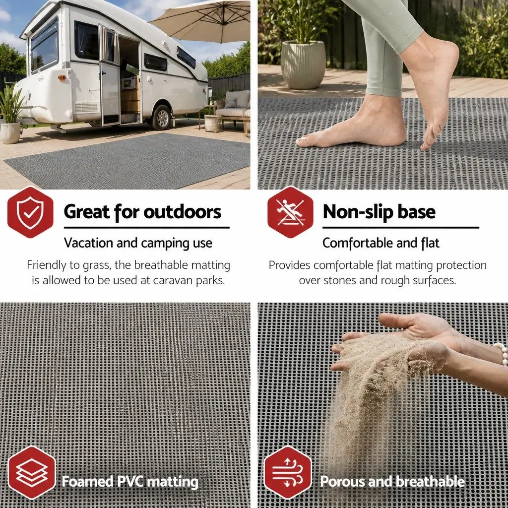 Annex Matting Floor Mats Grey 4M x 2.5M Heavy-duty UV Treated Breathable Non-slip Mesh Surface